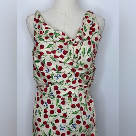 Carolina Herrera Cherry Draped Midi Dress - Picture 6 of 14